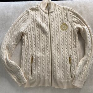 Ralph Lauren Cream Zip-Up Cable Knit Sweater